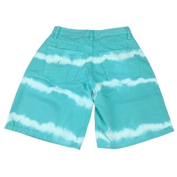 Mango Straight Low Waist Denim Short Womens Size XXS Turquoise Tie-Dye - Picture 4 of 5